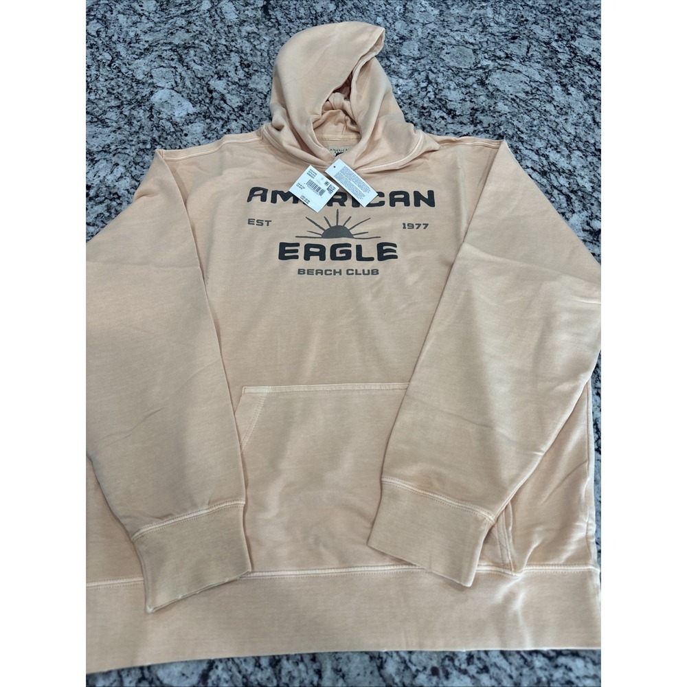 AEO American Eagle Hoodie Size Medium Tall Chest Logo Peach Relaxed Fit Soft!!!!